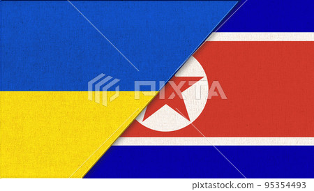 Symbols of Ukraine and North Korea. flags of European and Asiatic country Symbols of Ukraine and North Korea. flags of European and Asiatic country 95354493