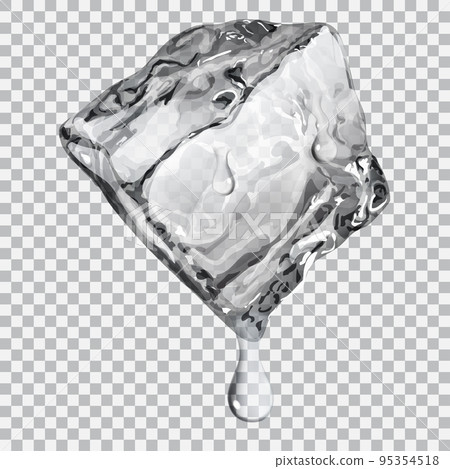 Transparent ice cube with water drops 95354518