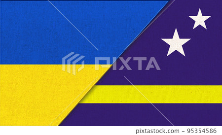 Flag of Ukraine and Curacao - 3D illustration. Two Flags Together 95354586