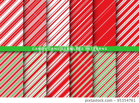 Candy cane christmas pattern. Seamless striped vector backgrounds for Christmas wrapping paper or textile. Red, green, white Xmas holiday with texture diagonal stripes. Set of cute caramel prints Candy cane christmas pattern. Seamless striped vector backgrounds for Christmas wrapping paper or textile. Red, green, white Xmas holiday with texture diagonal stripes. Set of cute caramel prints 95354761
