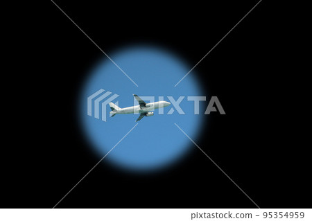 Plane flying high in sky. View to air liner flying in blue skys. Anti-terrorism 95354959