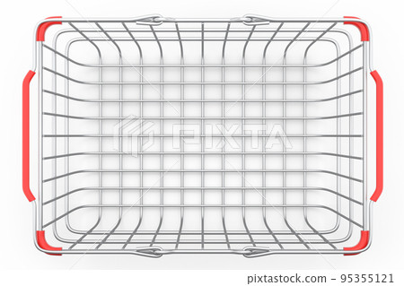 Metal wire basket from supermarket for online shopping on white background. Metal wire basket from supermarket for online shopping on white background. 95355121