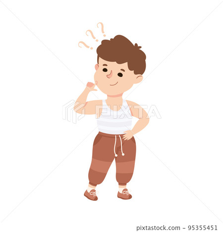 Puzzled Little Boy with Question Mark Scratching His Head Wondering Vector Illustration Puzzled Little Boy with Question Mark Scratching His Head Wondering Vector Illustration 95355451