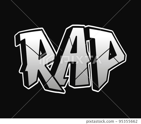 Rap word trippy psychedelic graffiti style letters.Vector hand drawn doodle cartoon logo rap illustration. Funny cool trippy letters, fashion, graffiti style print for t-shirt, poster concept 95355662