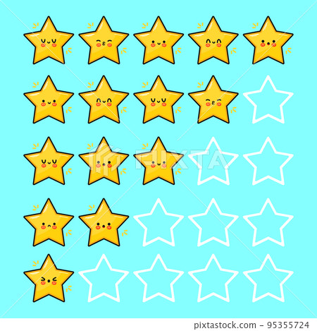 Funny cute happy star characters bundle set. Vector hand drawn doodle style cartoon character illustration icon design. Isolated on blue background. Cute star mascot character collection 95355724