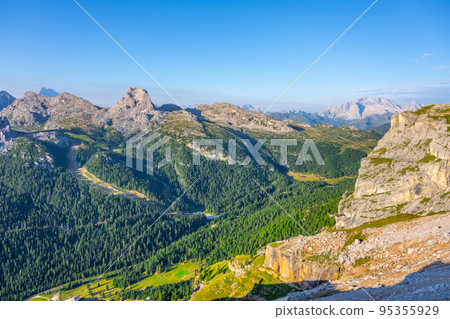 Dolomites panoramic view at morning sunrise time 95355929