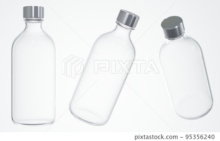 Cosmetic containers several views 3D render, different angles of care product bottle with silver cap template on white background isolated, design and branding ready clear glass bottle with cap Cosmetic containers several views 3D render, different angles of care product bottle with silver cap template on white background isolated, design and branding ready clear glass bottle with cap 95356240