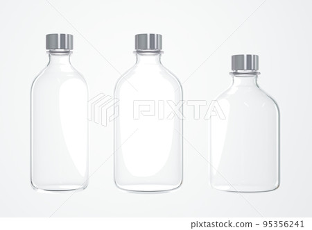 Three different cosmetic bottles on white background 3D render, clear glass care product jars with metal caps isolated, design ready packaging template Three different cosmetic bottles on white background 3D render, clear glass care product jars with metal caps isolated, design ready packaging template 95356241