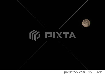 Full moon in the night sky. Full Ominous moon against the background of a completely dark black night without a starry sky. Place for text. Copy space. Devil Moon. Deep space. Heavenly nature. Full moon in the night sky. Full Ominous moon against the background of a completely dark black night without a starry sky. Place for text. Copy space. Devil Moon. Deep space. Heavenly nature. 95356694