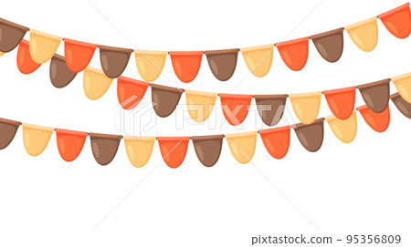 Thanksgiving bunting. Orange, brown and beige flag garland. Autumn holidays party decoration. Fall pennants chain.Celebration cartoon flags for decor. Footer and banner background Thanksgiving bunting. Orange, brown and beige flag garland. Autumn holidays party decoration. Fall pennants chain.Celebration cartoon flags for decor. Footer and banner background 95356809