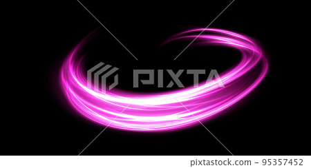 Abstract light lines of movement and speed in purple. Light everyday glowing effect. semicircular wave, light trail curve swirl, car headlights, incandescent optical fiber png. 95357452