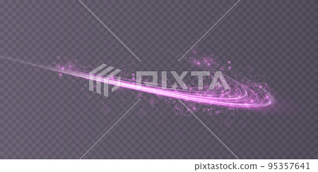 Abstract light lines of movement and speed in purple. Light everyday glowing effect. semicircular wave, light trail curve swirl, car headlights, incandescent optical fiber png. 95357641