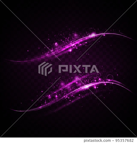 Abstract light lines of movement and speed in purple. Light everyday glowing effect. semicircular wave, light trail curve swirl, car headlights, incandescent optical fiber png. 95357682
