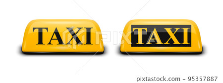 Vector 3d Realistic Taxi Car Roof Sign Icon Set Closeup Isolated.Yellow French Taxi Sign, Design Template for Taxi Service, Mockup. Front View Vector 3d Realistic Taxi Car Roof Sign Icon Set Closeup Isolated.Yellow French Taxi Sign, Design Template for Taxi Service, Mockup. Front View 95357887