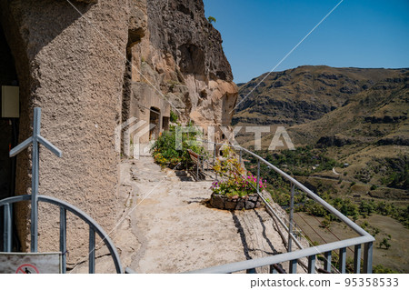 Vardzia, a cave monastery in Georgia. cave monastery and ancient city. Caves in the rock close-up. Landmark of Georgia 95358533
