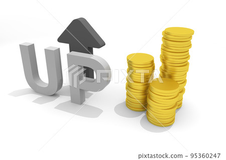 price goes up. image of money. up three-dimensional letters and arrows. 95360247