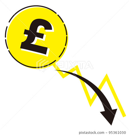 英鎊 (£) 貨幣和下降圖表插圖 英鎊 (£) 貨幣和下降圖表插圖 95361030