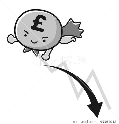 英鎊貨幣（£）英雄人物和降序圖（黑白） 95361048