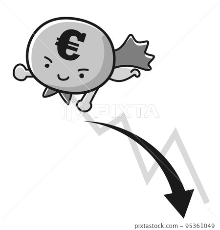 歐元貨幣(€)英雄人物和降序圖(黑白) 歐元貨幣(€)英雄人物和降序圖(黑白) 95361049