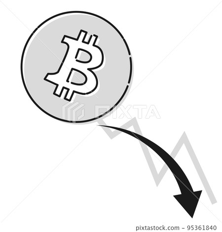 虛擬貨幣比特幣 (BTC) 和下跌圖表 (黑白) 95361840