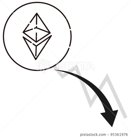 Cryptocurrency Ethereum (ETH) and a falling chart (black and white) Cryptocurrency Ethereum (ETH) and a falling chart (black and white) 95361976