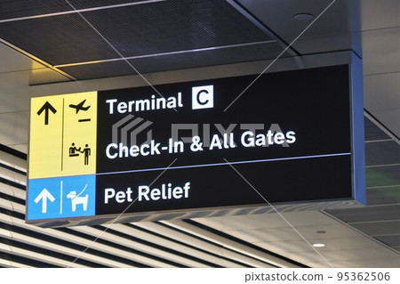 New York LaGuardia Airport Terminal C sign in Queens, NY, USA. September 6, 2022. New York LaGuardia Airport Terminal C sign in Queens, NY, USA. September 6, 2022. 95362506
