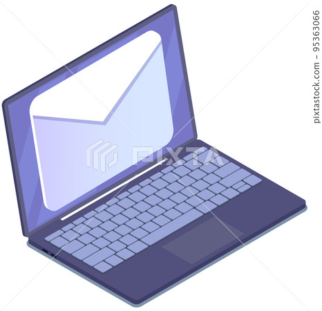 Email sending, paper envelope on laptop screen. Online chat message notifications with computer Email sending, paper envelope on laptop screen. Online chat message notifications with computer 95363066