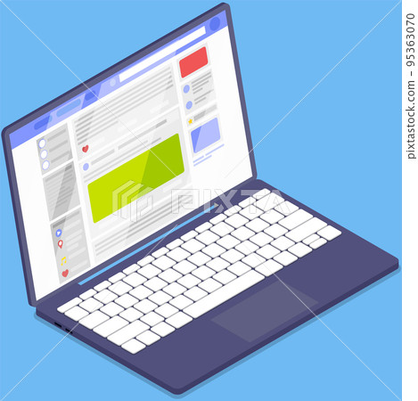 Social media account, user profile on screen. Computer with open webpage in global network 95363070