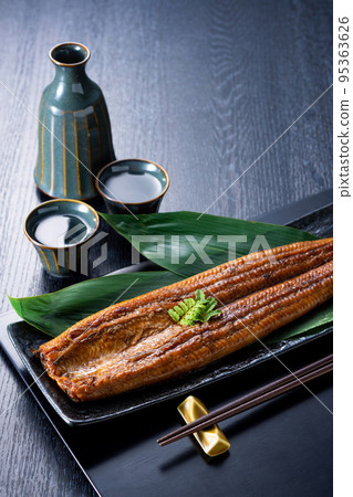 Japanese eel kabayaki and sake Japanese eel kabayaki and sake 95363626