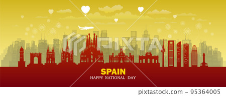 Travel landmarks Spain with silhouette architecture background, Spain republic day. 95364005