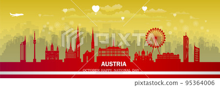 Travel landmarks Austria with silhouette architecture background, Austria republic day. Travel landmarks Austria with silhouette architecture background, Austria republic day. 95364006
