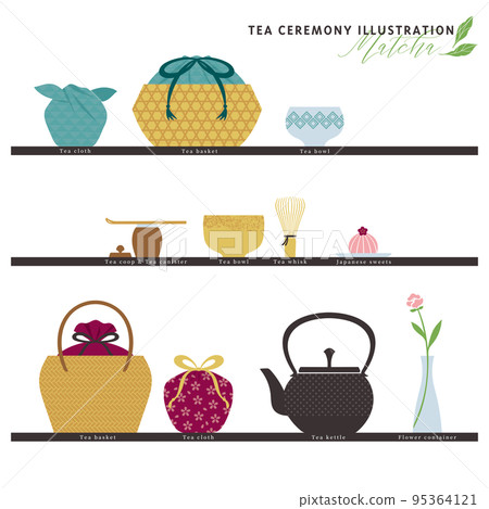 茶具的彩色插圖 95364121