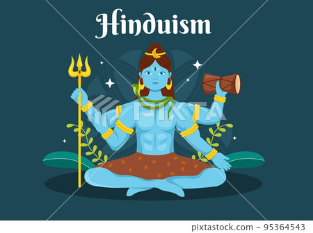 Hinduism of Various Indian God Flat background Cartoon Hand Drawn Templates Illustration 95364543