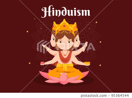 Hinduism of Various Indian God Flat background Cartoon Hand Drawn Templates Illustration 95364544