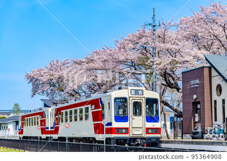 Kirikiri Station, Sanriku Railway, Iwate Prefecture ~Train stopping at a station with cherry blossoms in full bloom~ Kirikiri Station, Sanriku Railway, Iwate Prefecture ~Train stopping at a station with cherry blossoms in full bloom~ 95364908