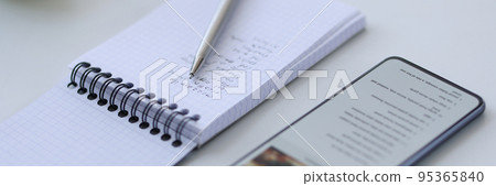 Smartphone with recipe and notebook with notes Smartphone with recipe and notebook with notes 95365840