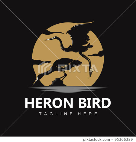 Bird Heron Stork Logo Design, Birds Heron Flying On The River Vector, Product Brand Illustration 95366389