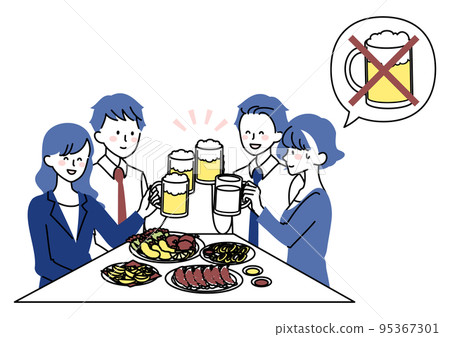 一個男人和一個女人穿著西裝參加酒會和一個不能喝酒的女人 95367301