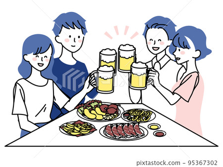 Men and women who have a drinking party in plain clothes 95367302