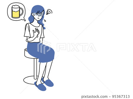 Illustration of a woman who is sick with a hangover 95367313