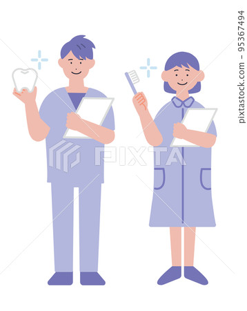 男性和女性牙科保健員的插圖 95367494