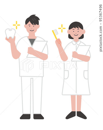 男性和女性牙科保健員的插圖 95367496