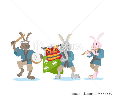 兔子們用舞獅慶祝新年 95368339