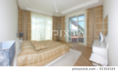 Defocused and Blur Photo of Luxury and Modern Bedroom Hotel Appartment Interior Design. Perfect for background. 95368584