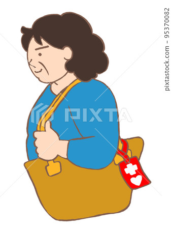 一名精神分裂症婦女外出時包上有幫助標記的插圖 95370082
