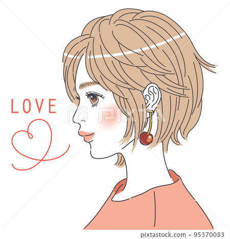 Profile illustration of a bob cut woman [color] 95370083