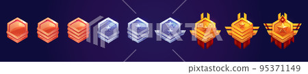 Game rank icons, level badges, hexagon tags set 95371149
