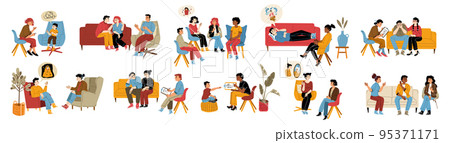 Mental therapy, health, psychotherapy session set 95371171