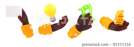 3d hand hold bank card, cash money and light bulb 95371316