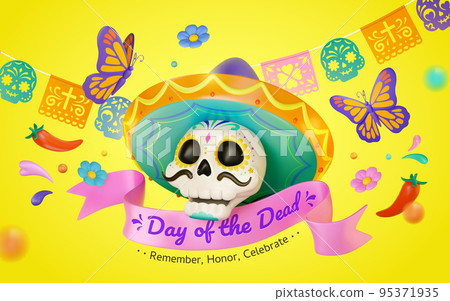 3D Yellow Day of the Dead banner 3D Yellow Day of the Dead banner 95371935